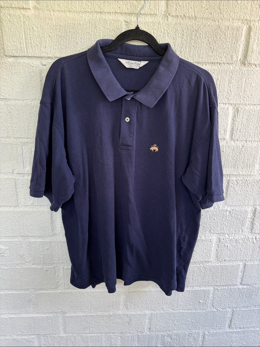 Brooks Brothers Embroidered Gold Logo Navy Polo Shirt sz XL
